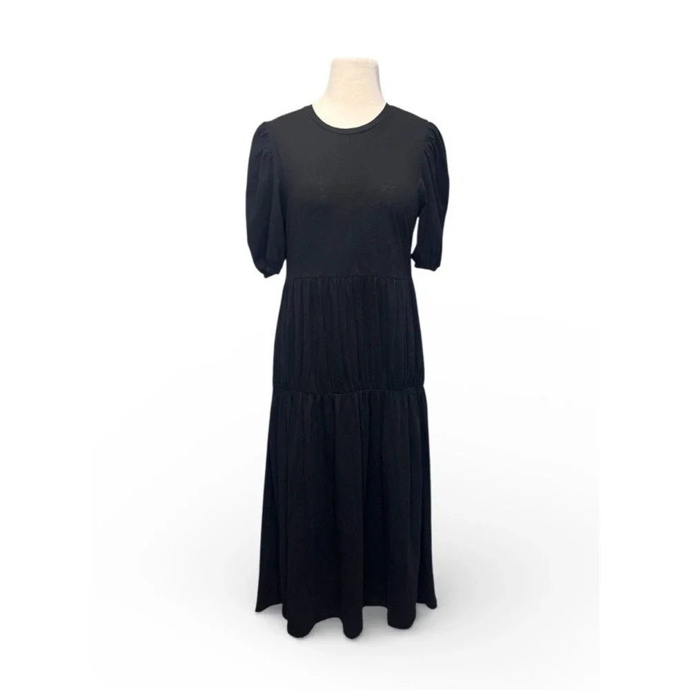 Zara‎ Tiered Maxi Dress Medium Black 100% Cotton Boho Witchy Whimsigoth Sleeves